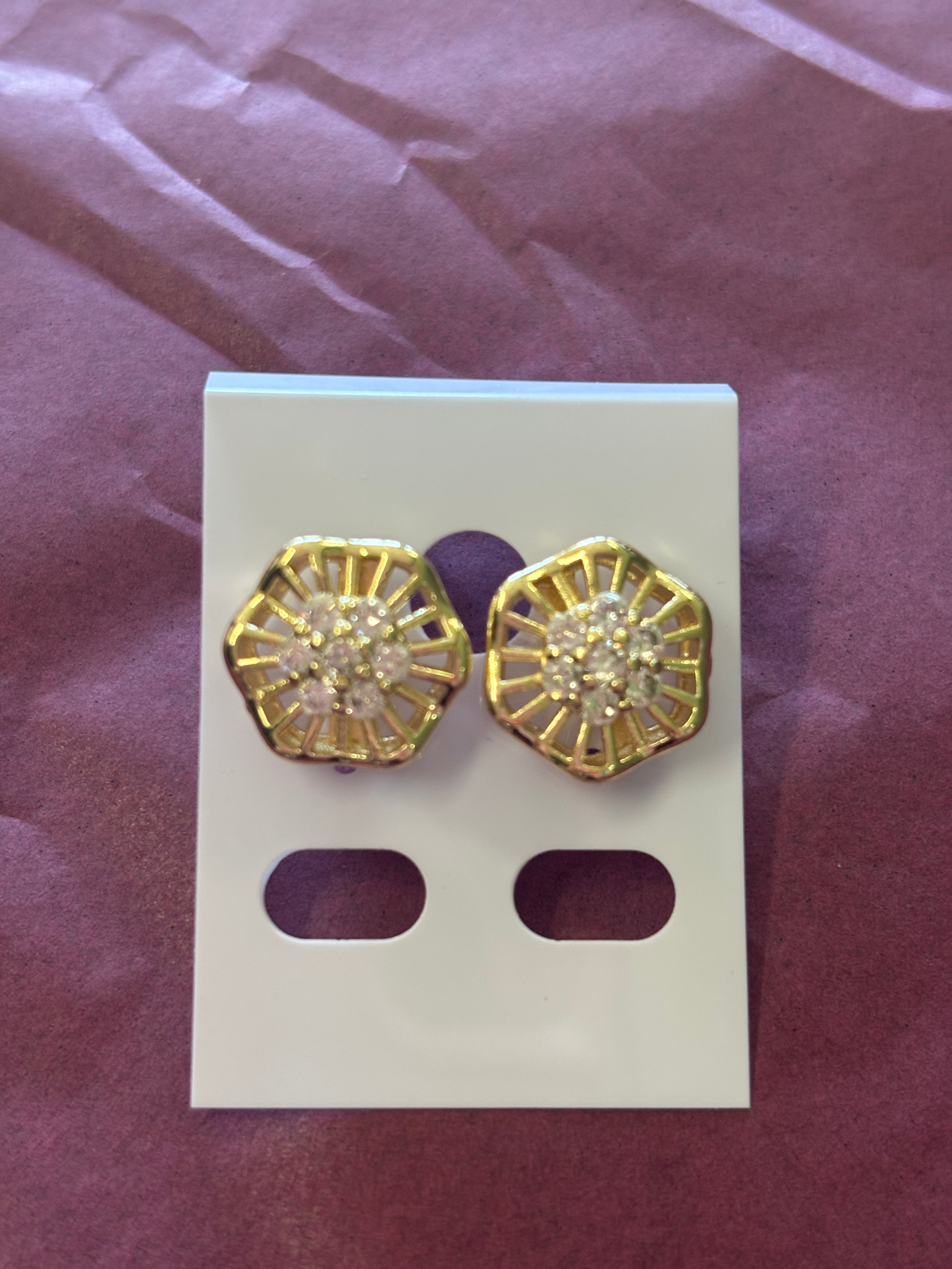 Gold round pin wheel earrings