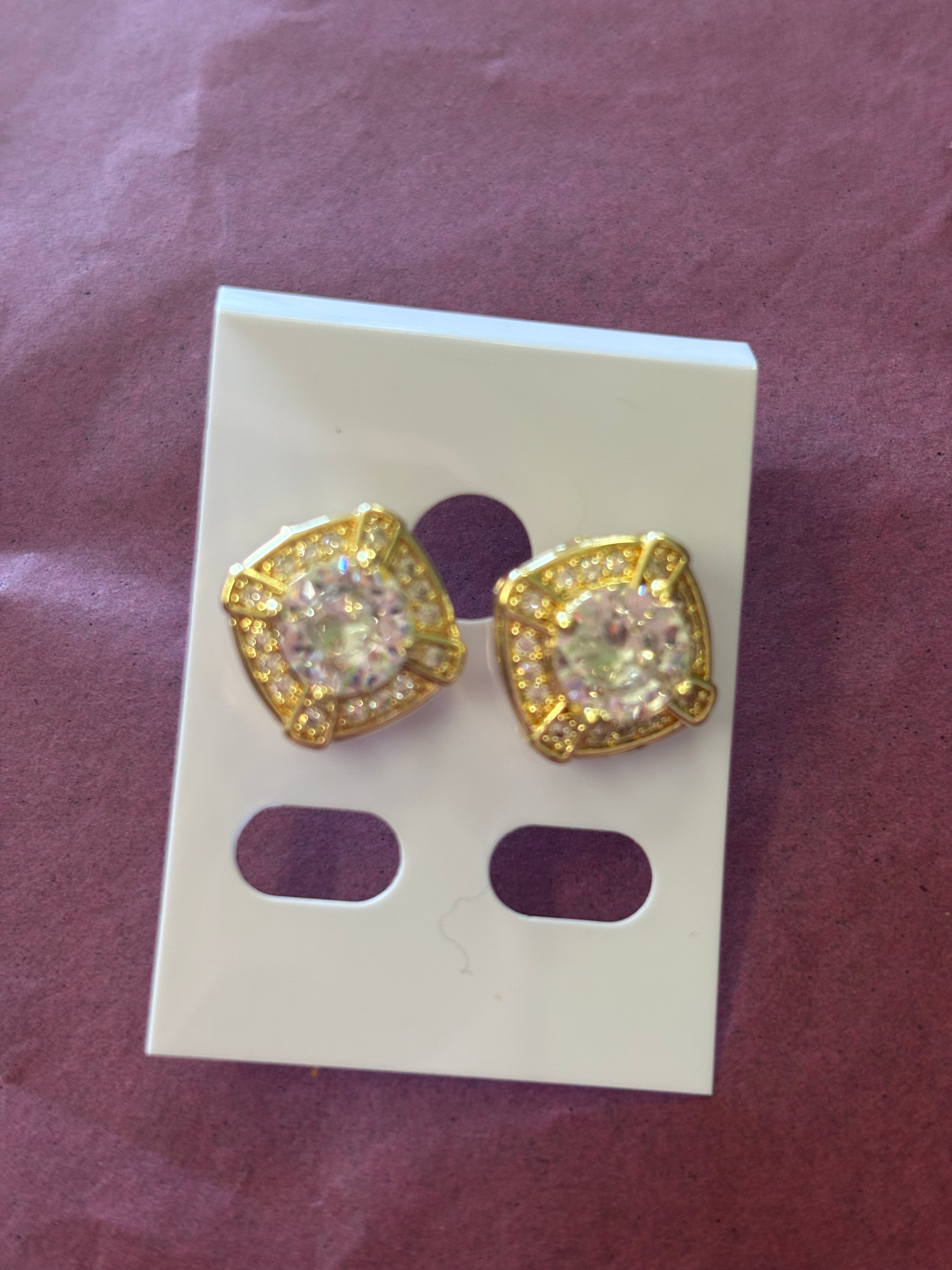 14Kt gold plated large diamond earrings